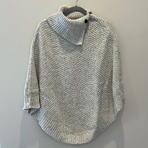 Roots Knit Heathered Grey Poncho, One Size